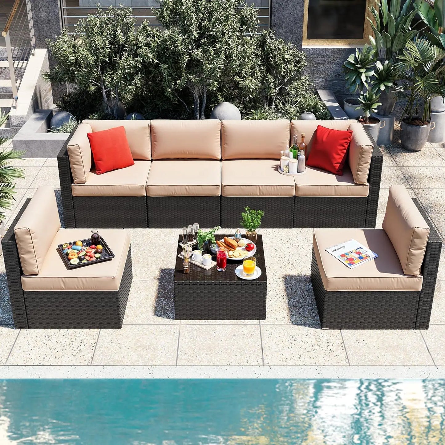 All Weather Wicker Patio Furniture Set Sectional Ottoman