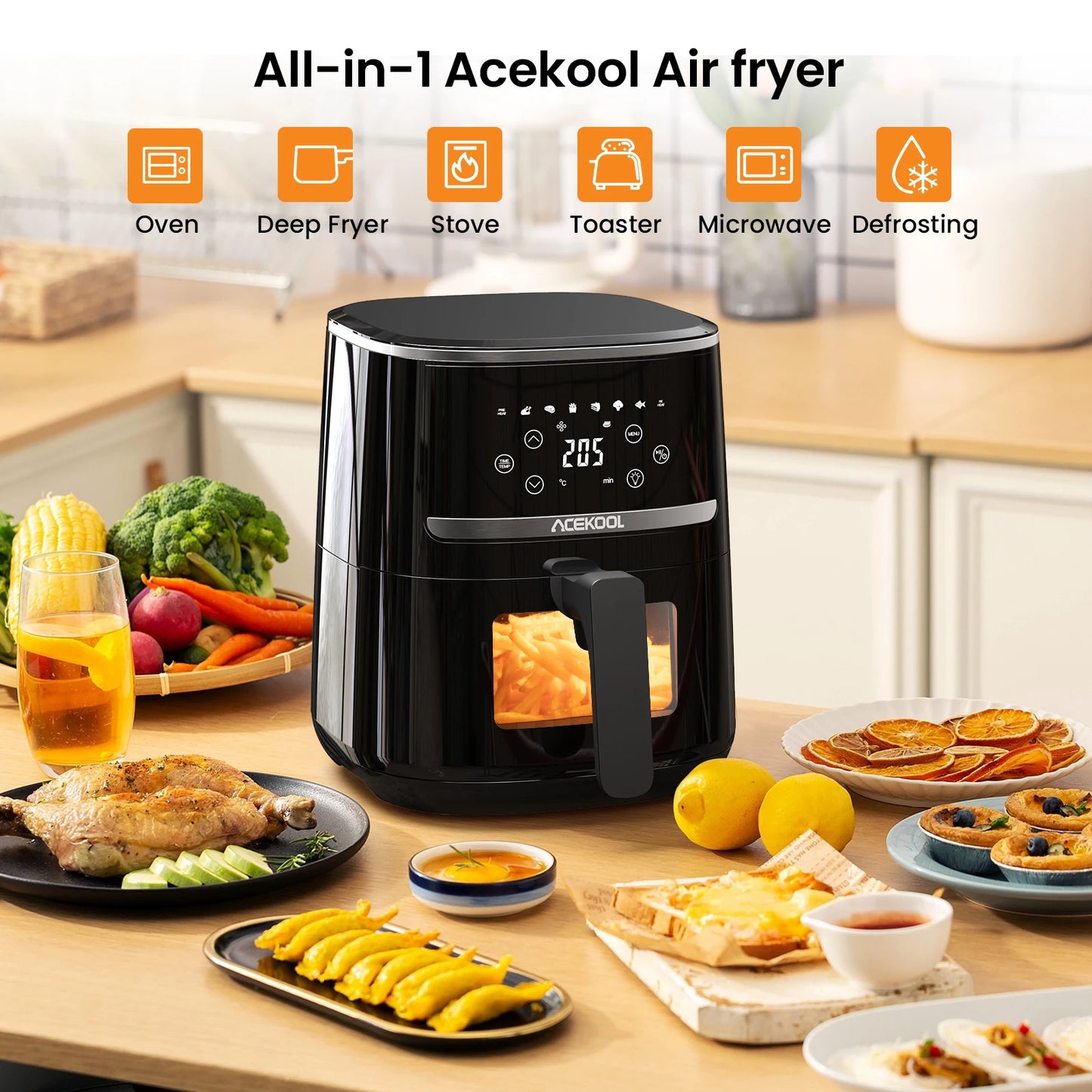Acekool Air Fryer Oven Combo With 8 Presets And Window