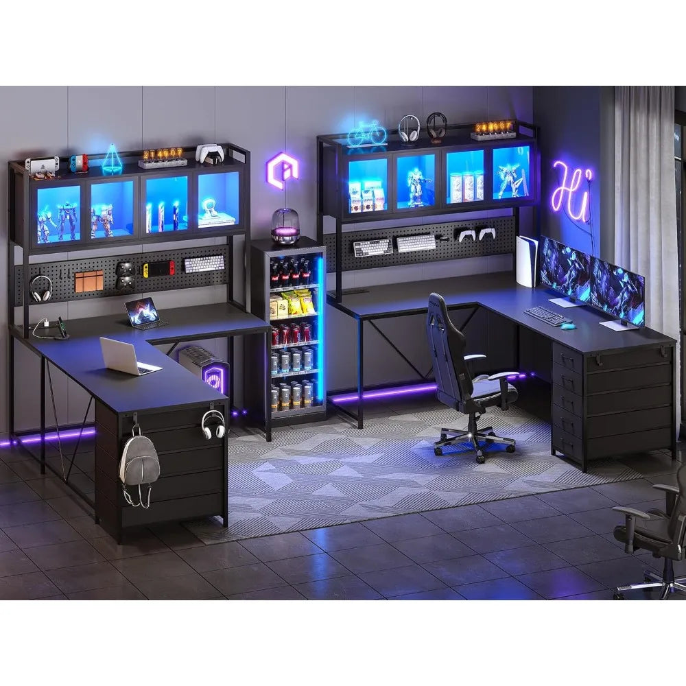 L Shaped Gaming Desk With Drawers Hutch And Pegboard