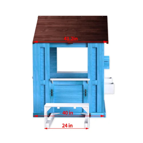 Outdoor Playhouse, Wooden Kids Play House w/Picnic Bench, Flowerpot Holders, Cottage Playhouse for Backyard, Garden, Lawn, Patio