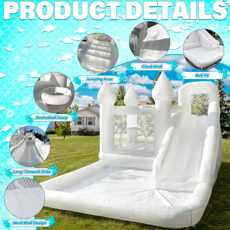 White Grade Bounce House With Slide Inflatable Water Slide Jumping Castle Kids Pool Ball Pit Children Summer Water Play Outdoor