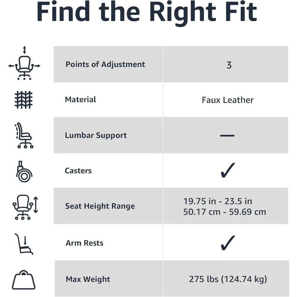 Mid-Back Office Chair With Armrests Faux Leather PU Seat