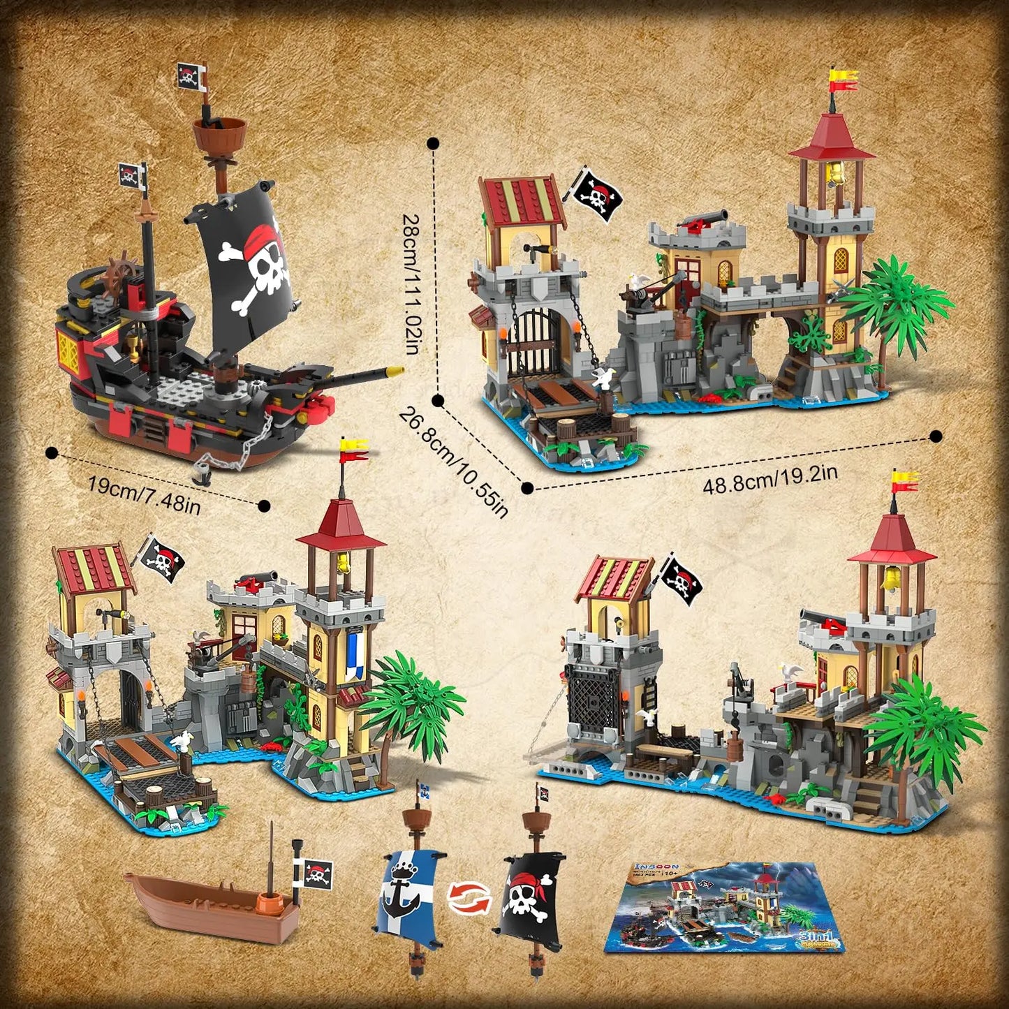 HOGOKIDS Pirate Castle Building Set With Light and Ship