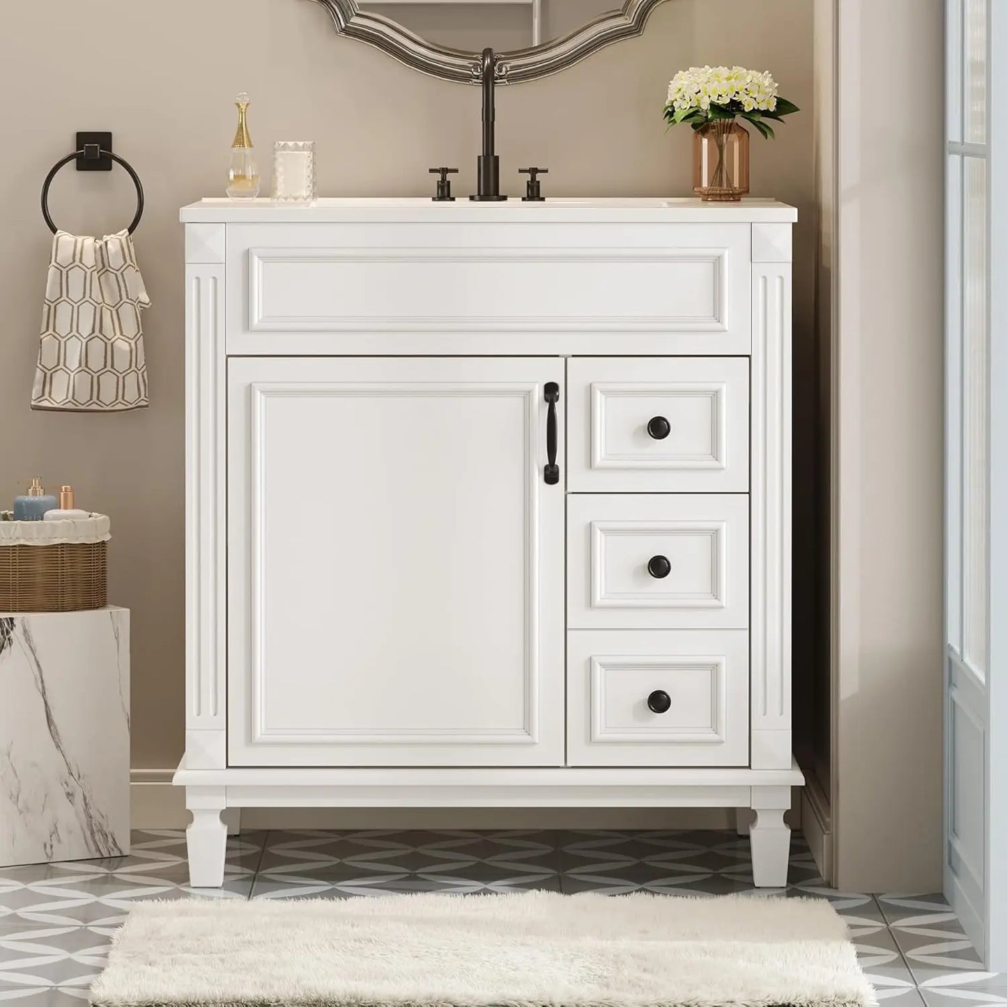 Bathroom Vanity With Sink Top Modern Cabinet With Two Drawers