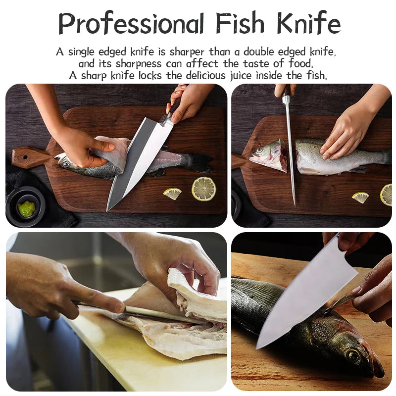 FINDKING Knife 6.5 inch Sushi Deba Kitchen Knife Japanese Sashimi Knife Sour Twig Wood Handle Fish Fillet Slicing Salmon Knife