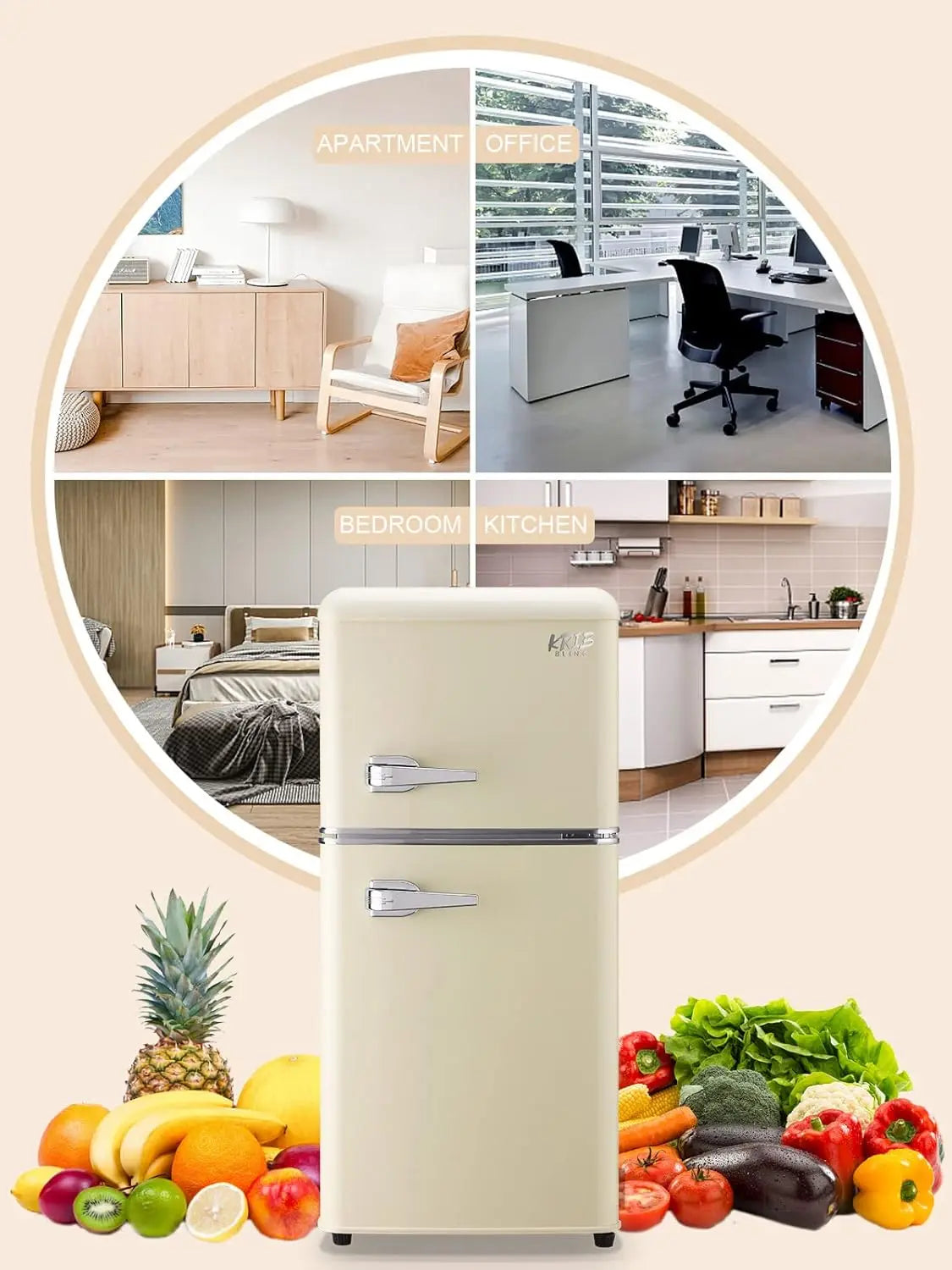 Krib Bling Compact Refrigerator With Freezer Retro Design For Home And Office Energy Efficient