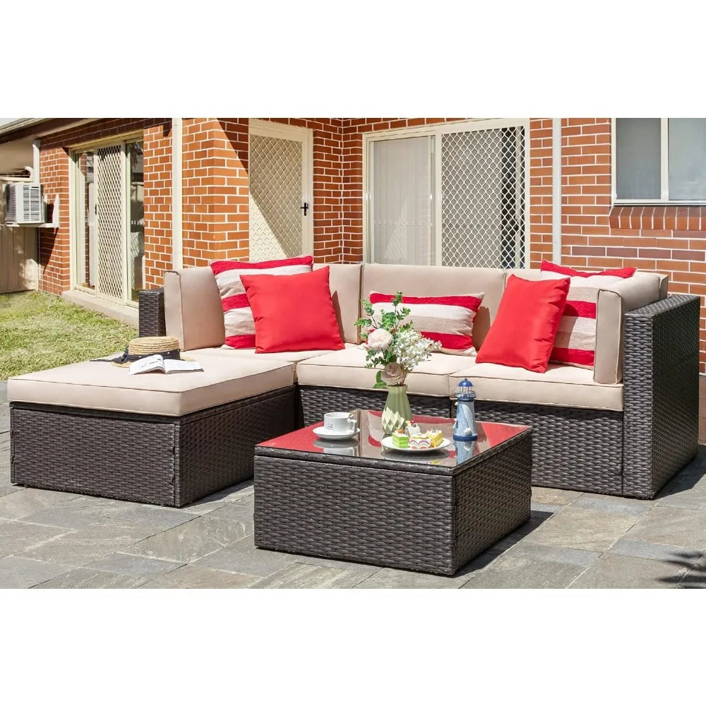 All Weather Wicker Patio Furniture Set Sectional Ottoman