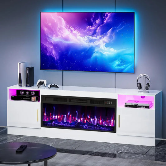 HUANZHUANG Tv Stand With Fireplace Modern Electric Led Entertainment