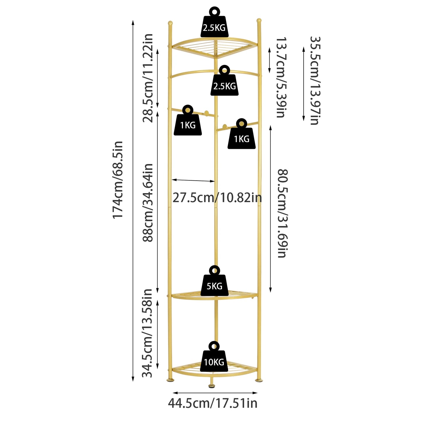 Metal Corner Coat Racks, Gold Clothing Racks Hall Tree, Freestanding Garment Rack with Hooks and Storage Shelf for Hallway