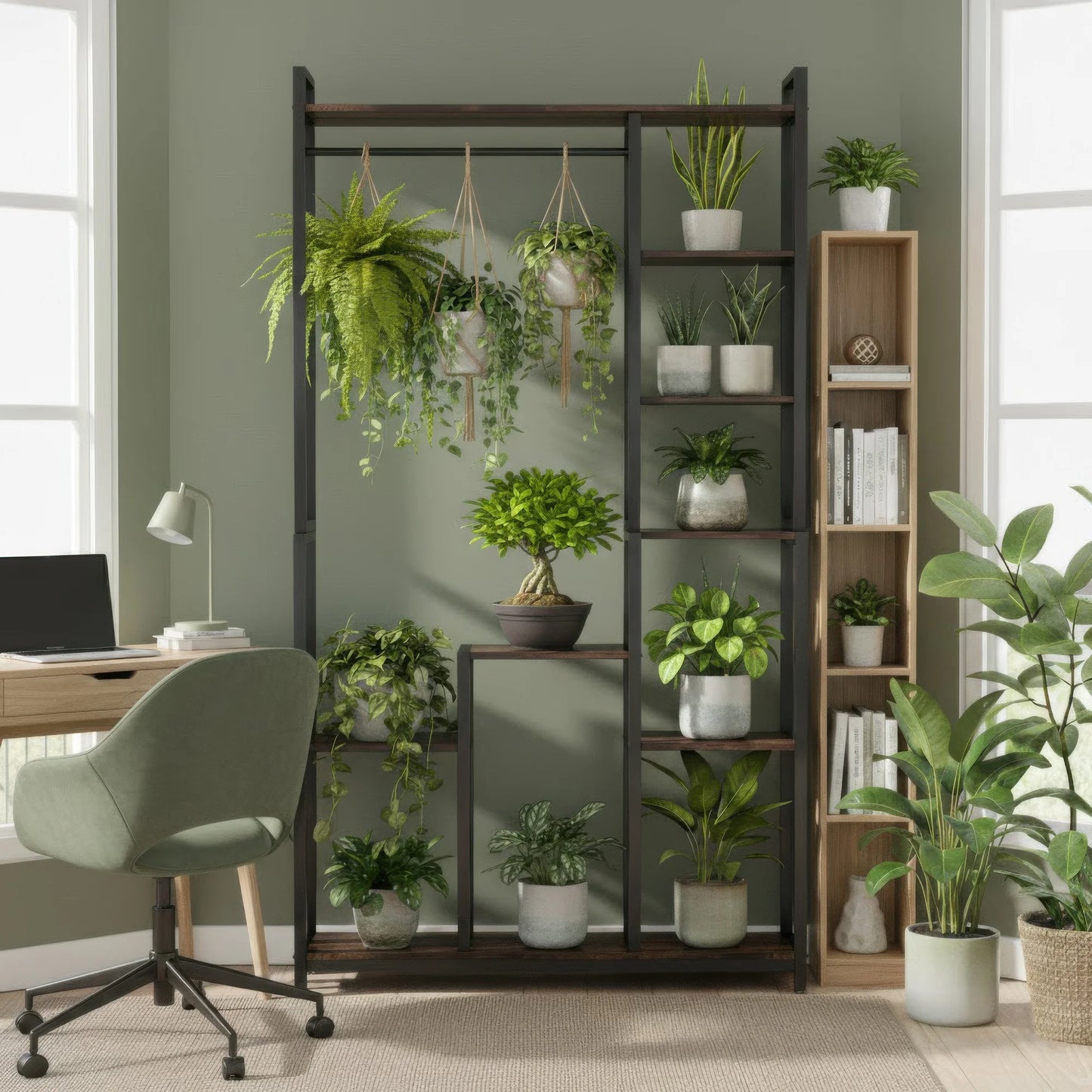 Open Garment Clothing Rack with Hanging Rod, Free-Standing Heavy Duty Storage Plant Stand for Plants, Flower, Books Decor Items