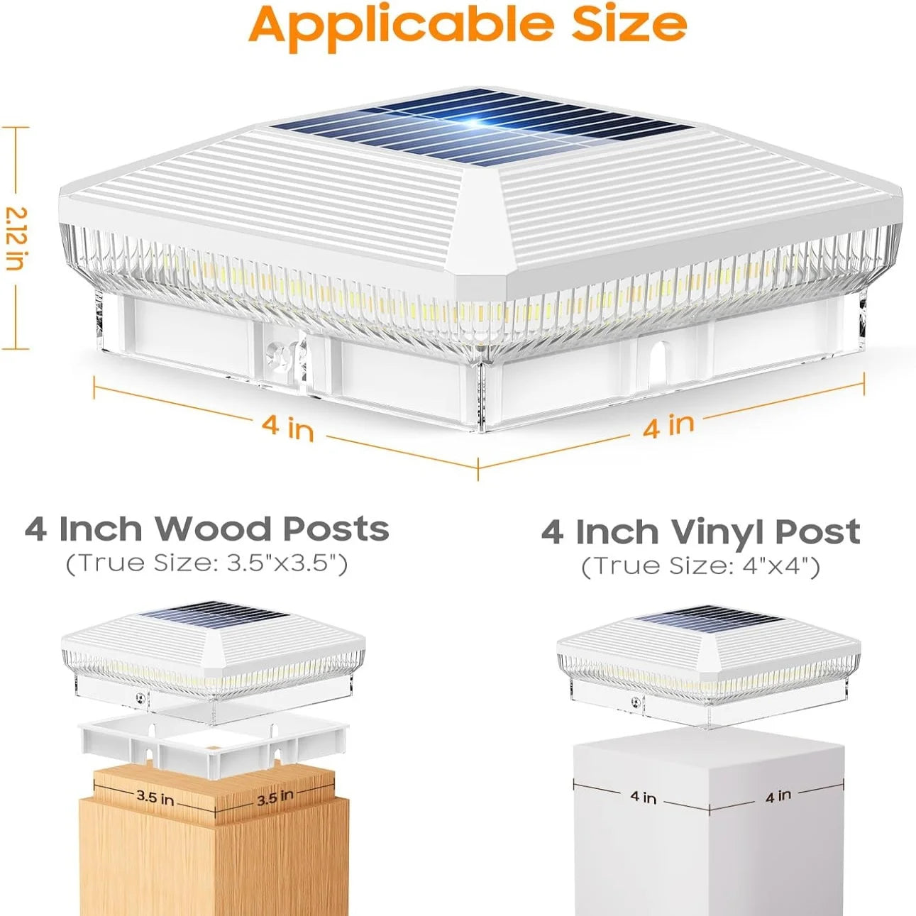 "Solar Post Cap Lights 6/12-Pack, 40-LED 30-Lumen 4x4 Fence Lights, 3 Modes for Wood/Vinyl Posts"