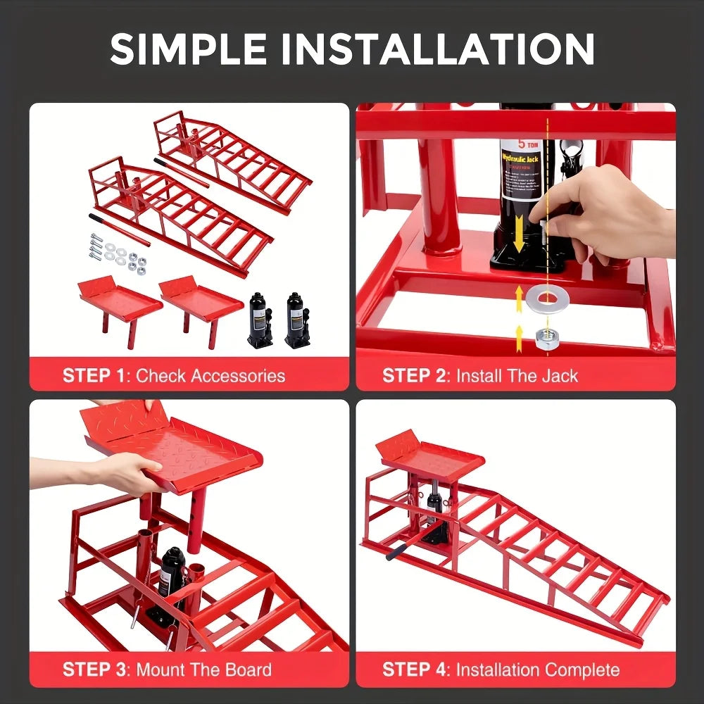 2pcs Heavy Duty Hydraulic Car Ramps 11000lbs Floor Jack Lift Ramps for Oil Changes, Truck Trailer, Home Garage & Auto Repair