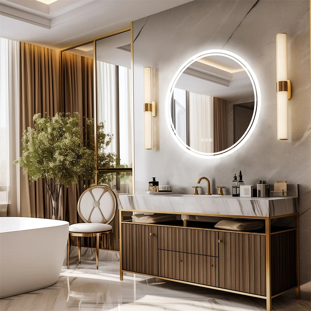 LUVODICRI Round LED Bathroom Mirror With Touch Sensor