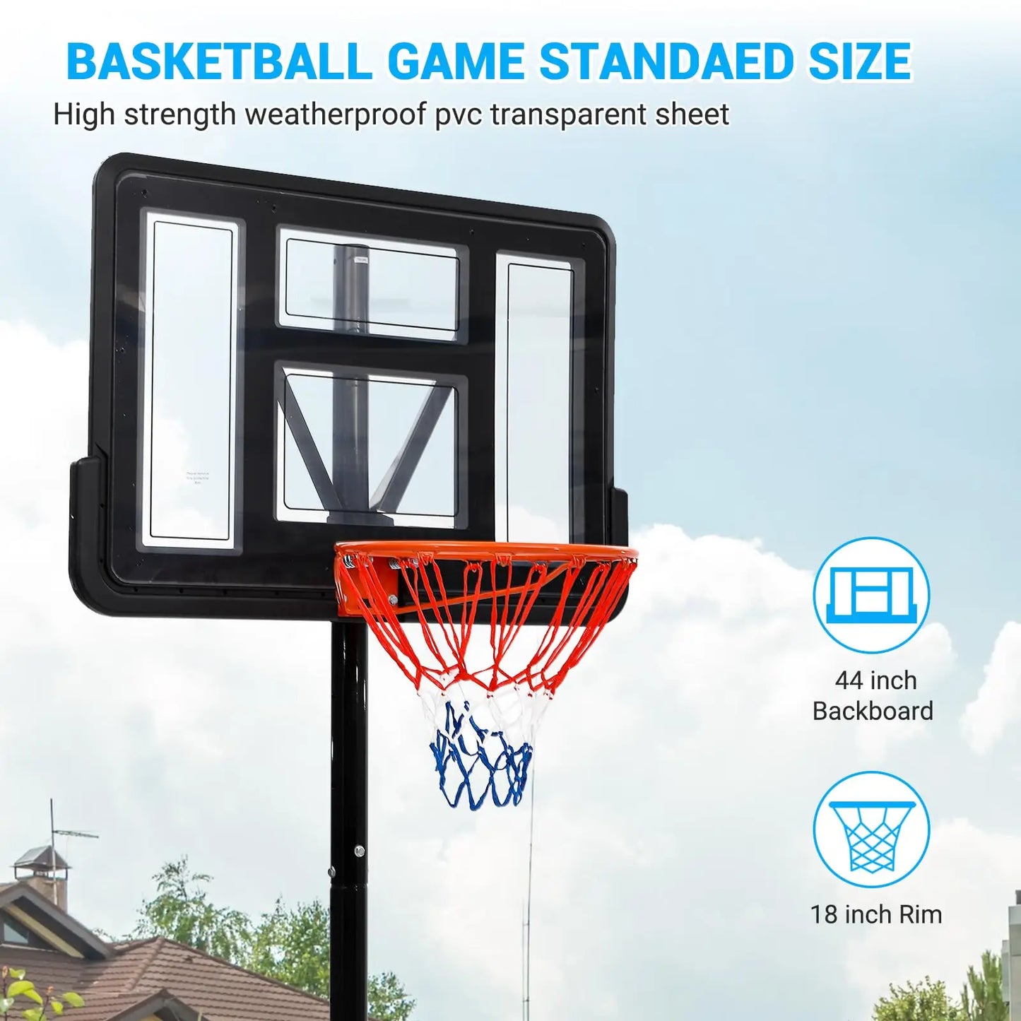 Portable Basketball Hoop 5.2-10FT Adjustable Basketball Goal System, 44 Inch Outdoor Hoop & Goals for Kids, Youth, and Adults
