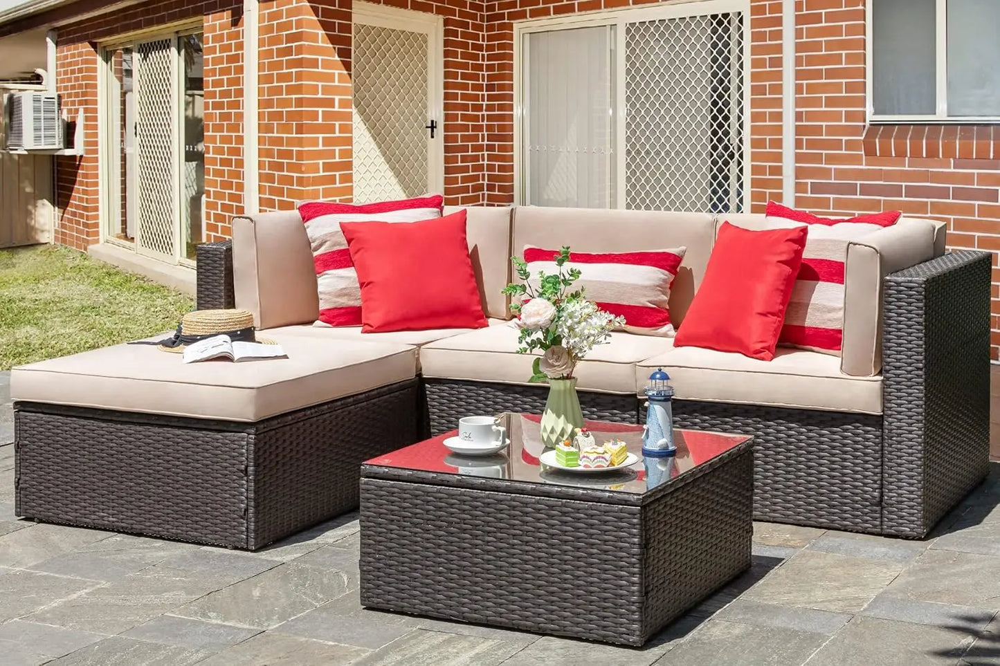 All Weather Wicker Patio Furniture Set Sectional Ottoman