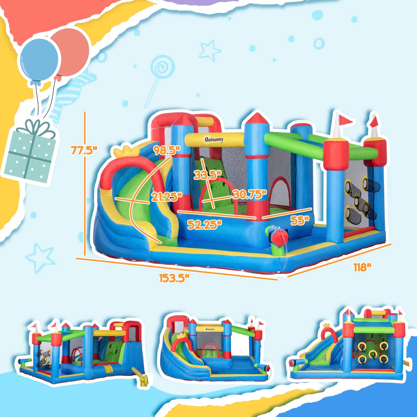 Kids Inflatable Bounce Castle Theme Jumping Castle with Inflator Bag Patches