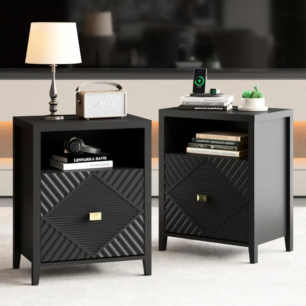 Modern Nightstands With Charging Station Set Of Two