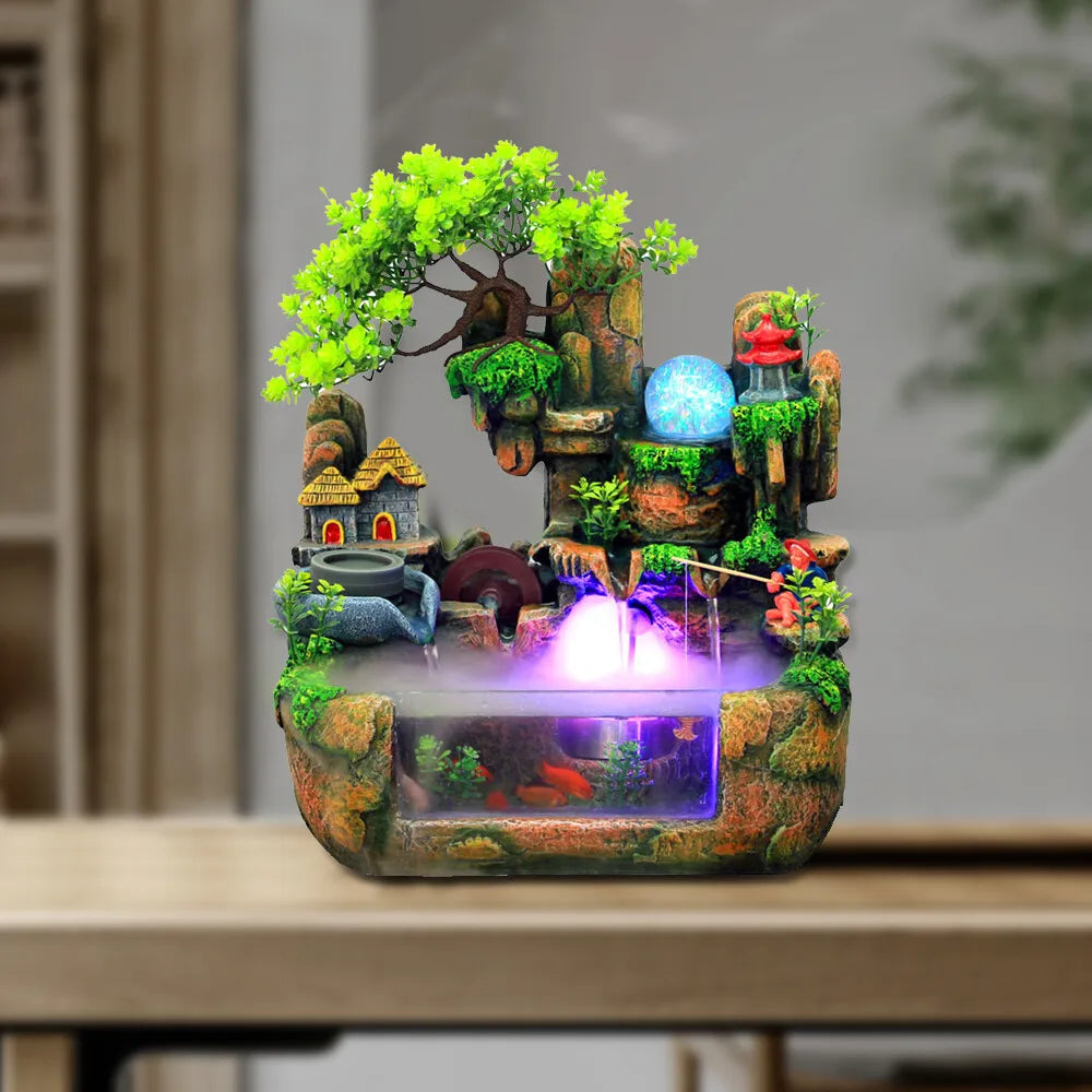 Hign-concerned Indoor LED Water Fountain With Mist Rockery Decor