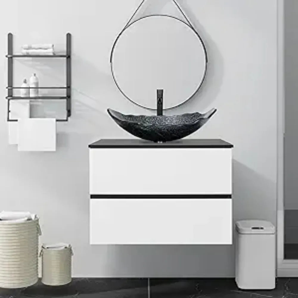 Wall Mounted Bathroom Vanity Cabinet With Drawers And Glass Sink