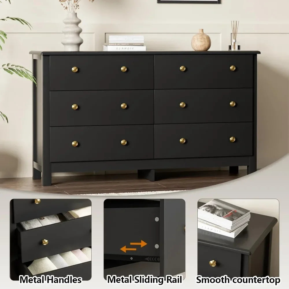 Tongyue Modern 6 Drawer Kids Dresser With Metal Pulls