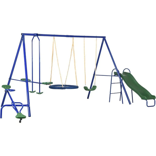 Swing Set for Backyard, 5 in 1 Heavy-Duty A-Frame Stand Outdoor Playset for Kids with 29.5" Saucer Swing, Slide, Seesaw, Glider