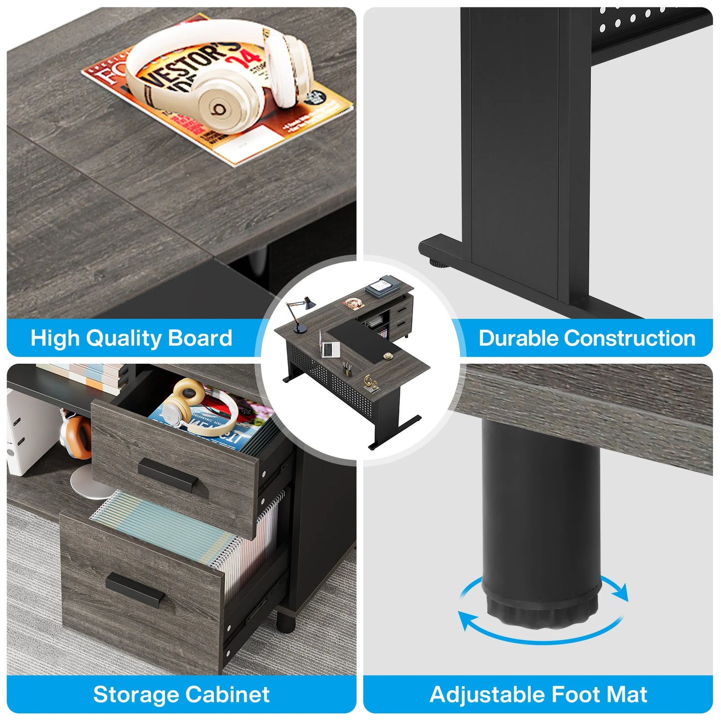Tribesigns Executive Desk With File Cabinet And Storage Shelves