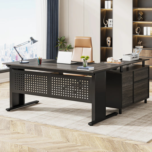 Tribesigns Executive Desk With File Cabinet And Storage Shelves