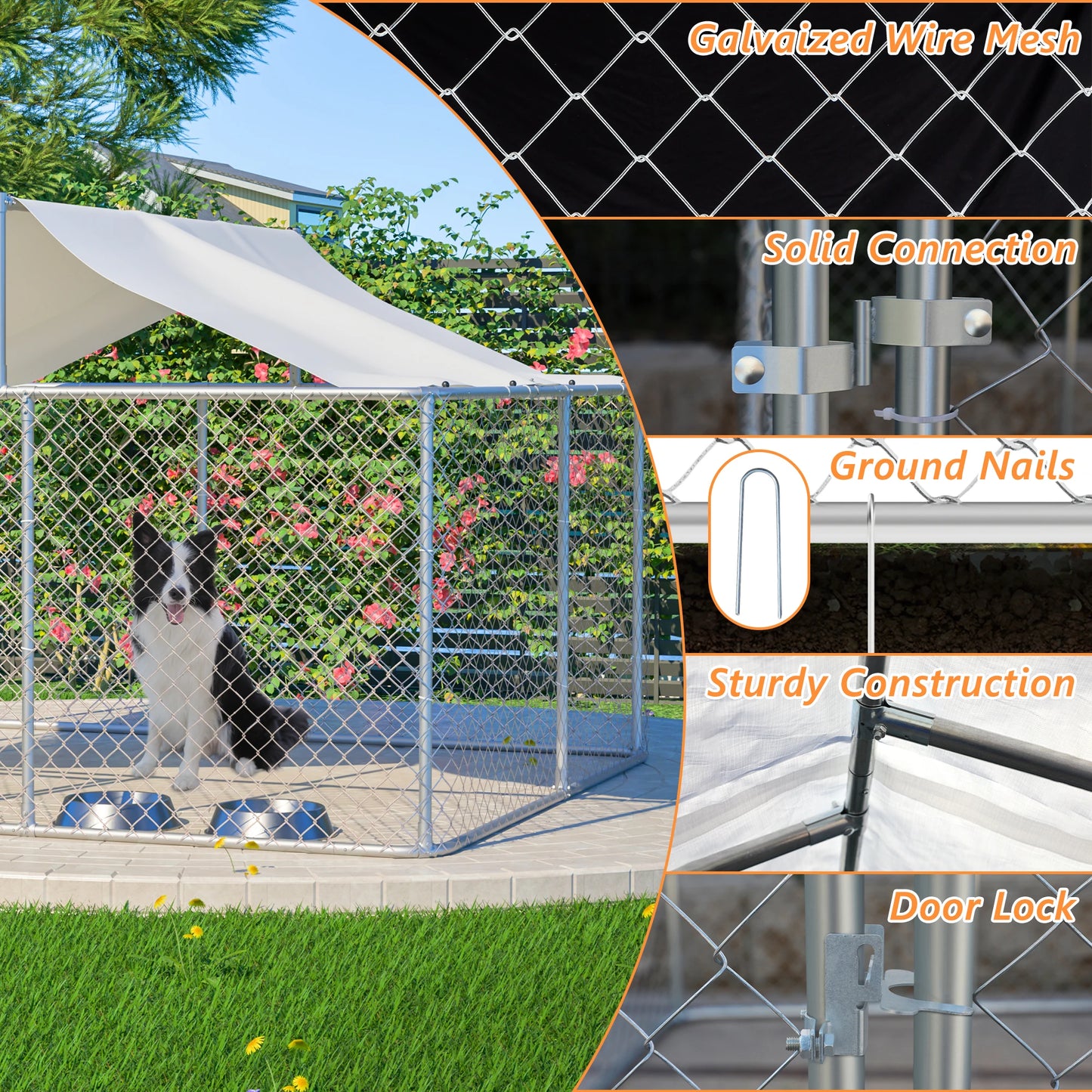 7.5x7.5 ft Outdoor Dog Kennel Large Heavy Duty Shade Dog Pen Playpen Pet Dog Run Enclosure