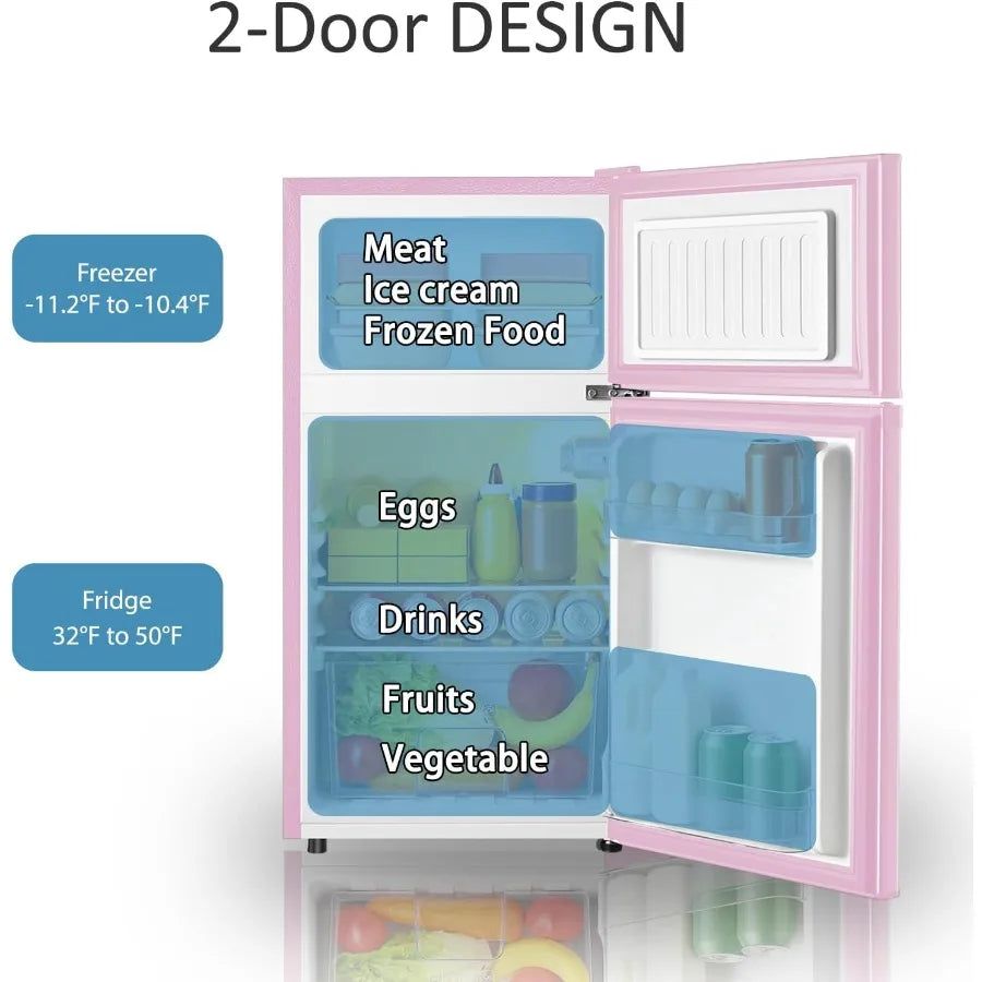 XMSJ Compact Mini Fridge With Separate Freezer 2 Door Design