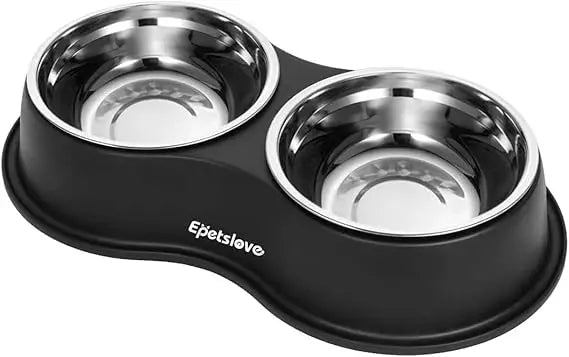 Dog Bowls Double Dog Water and Food Bowl Stainless Steel Bowl with Non-Slip Resin Station, Pet Feeder Bowls for Puppy Medium Dog