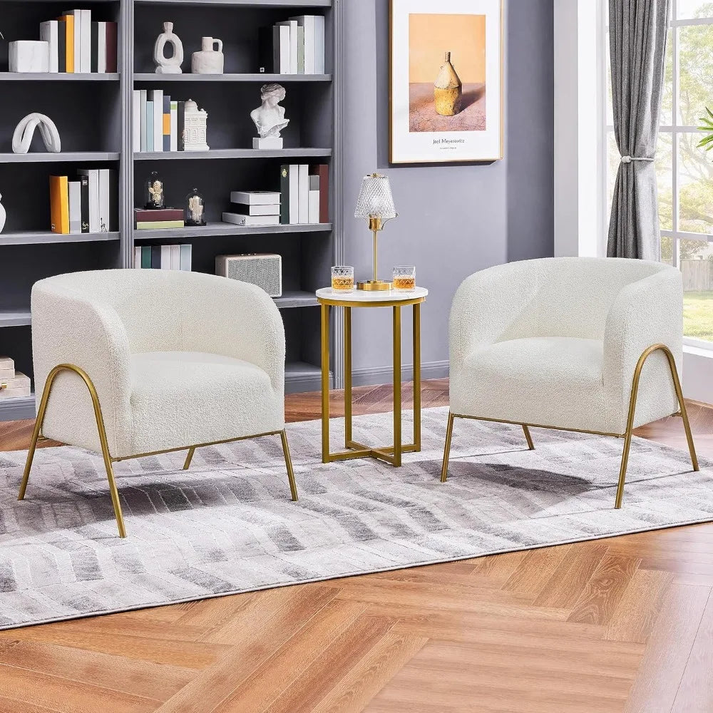 MKDK Boucle Fabric Accent Chairs With Gold Legs Living Room