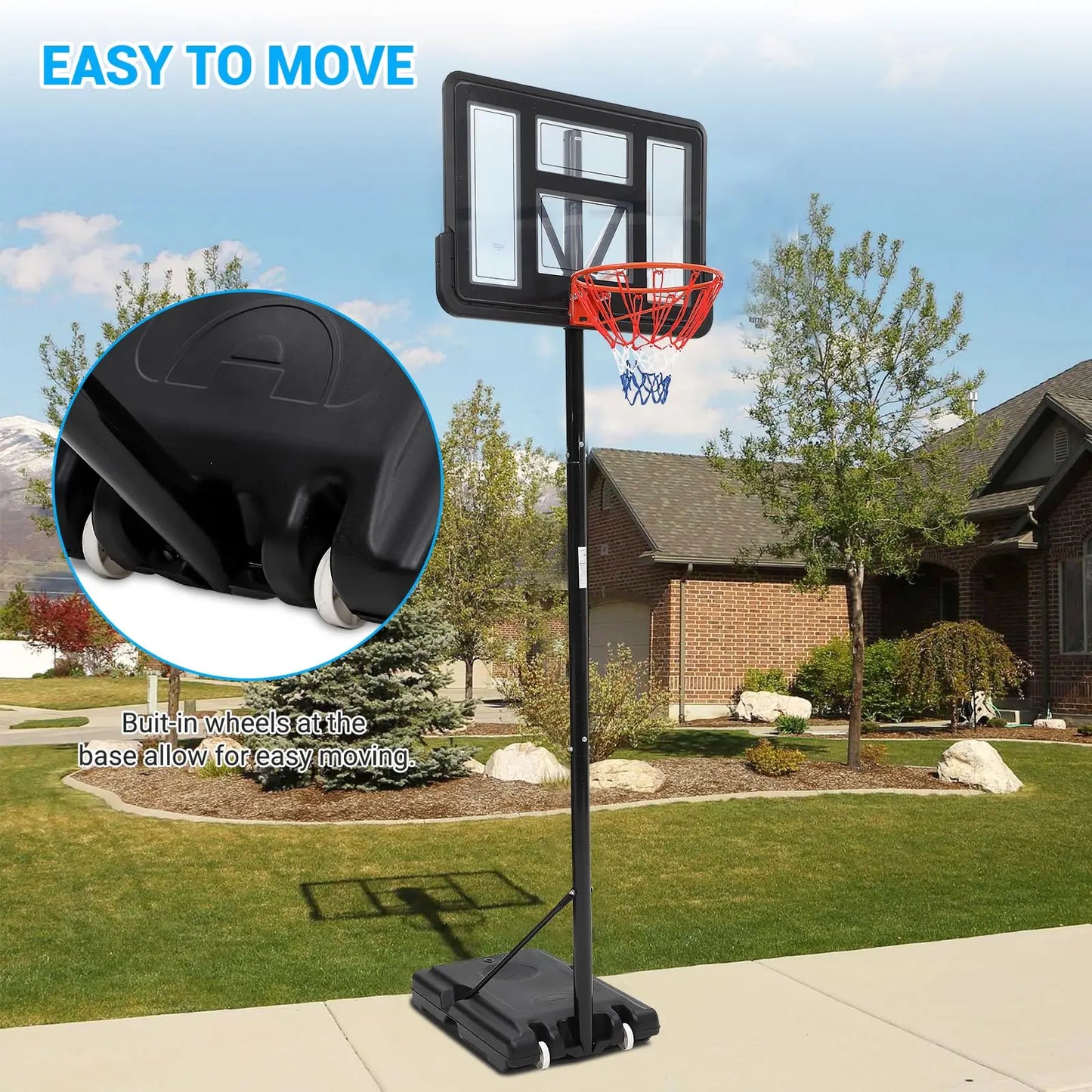 Portable Basketball Hoop 5.2-10FT Adjustable Basketball Goal System, 44 Inch Outdoor Hoop & Goals for Kids, Youth, and Adults