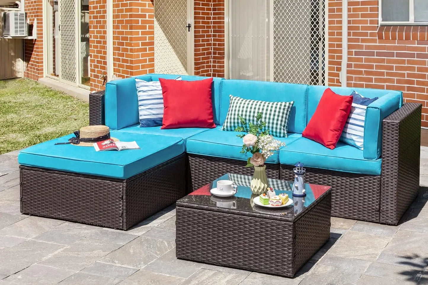 All Weather Wicker Patio Furniture Set Sectional Ottoman