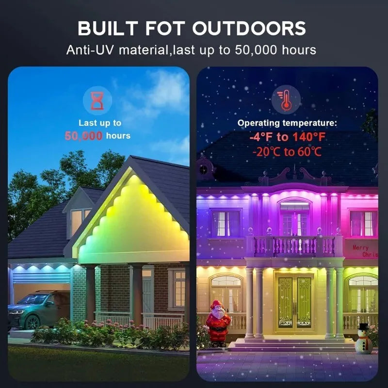 MIMIRGB Smart Permanent Outdoor LED Eaves Lights 180 LEDs Waterproof String Lights Remote Control and App Control for Parties