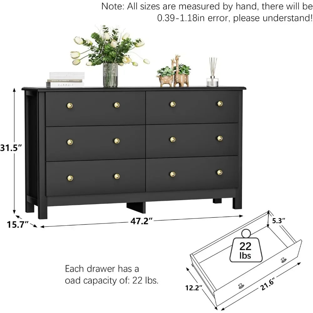 Tongyue Modern 6 Drawer Kids Dresser With Metal Pulls