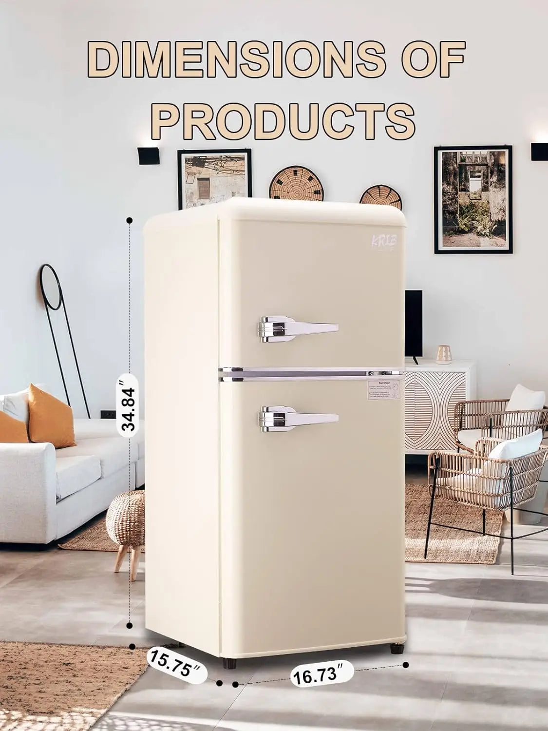 Krib Bling Compact Refrigerator With Freezer Retro Design For Home And Office Energy Efficient