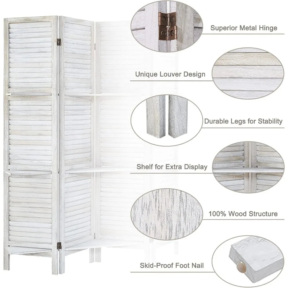 Room Divider with Shelves, Privacy Screen, Room Dividers and Folding Privacy Screens, 5 Panel Wood Temporary Wall Partition