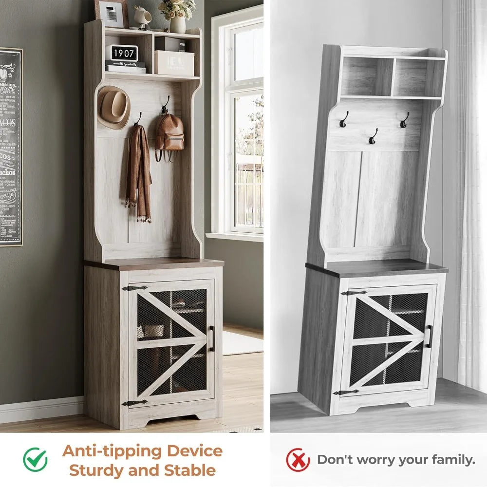 Narrow Coat Rack with Shoe Storage, Entryway Hall Tree with Shoe Storage, 23" Wide Freestanding Coat Tree, Mudroom Organizer, M