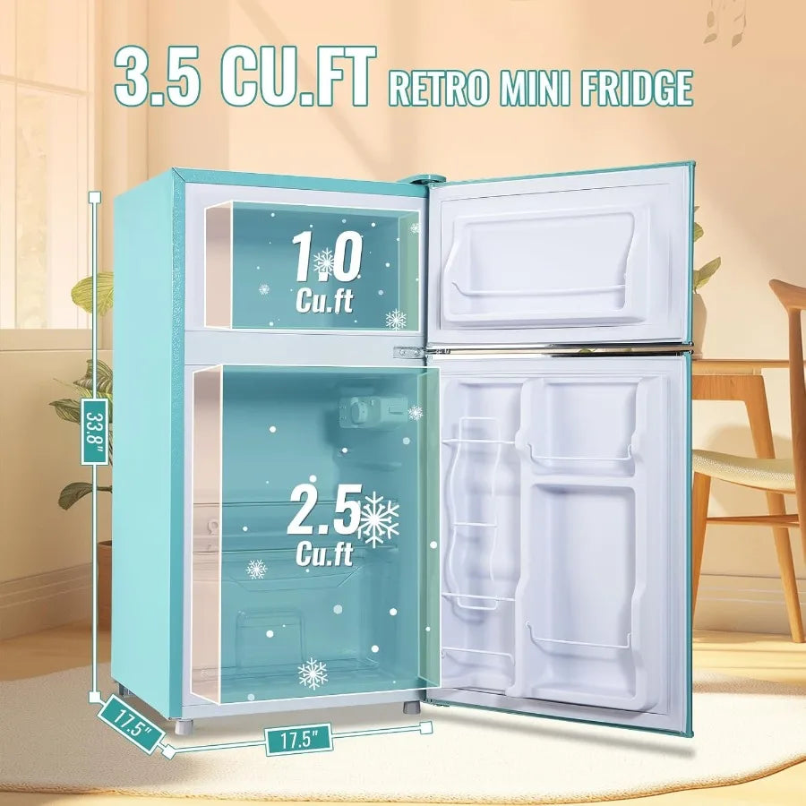 XMSJ Retro Mini Fridge With Freezer Two-Door 7-Settings